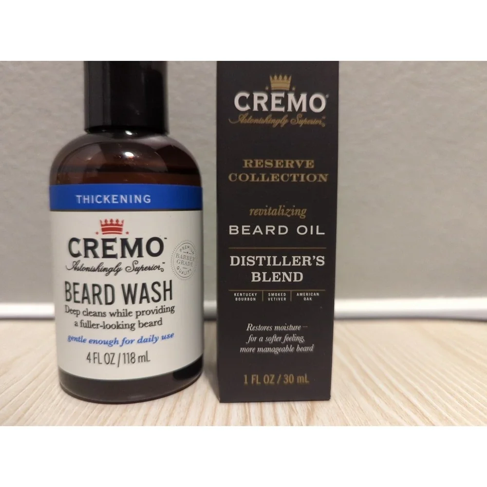 CREMO Thickening Beard Wash + Distiller's Blend Beard Oil